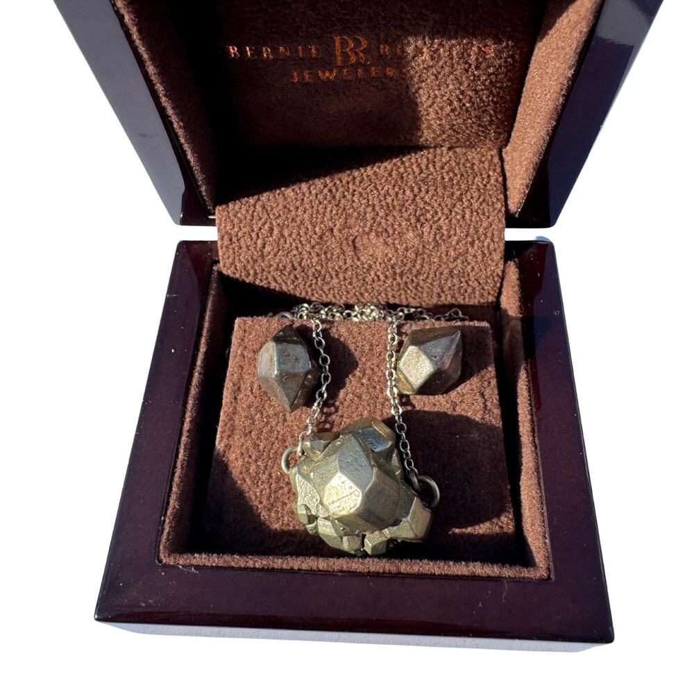 Estate Pyrite Nugget Necklace Earrings Jewelry Set Sterling Silver 925